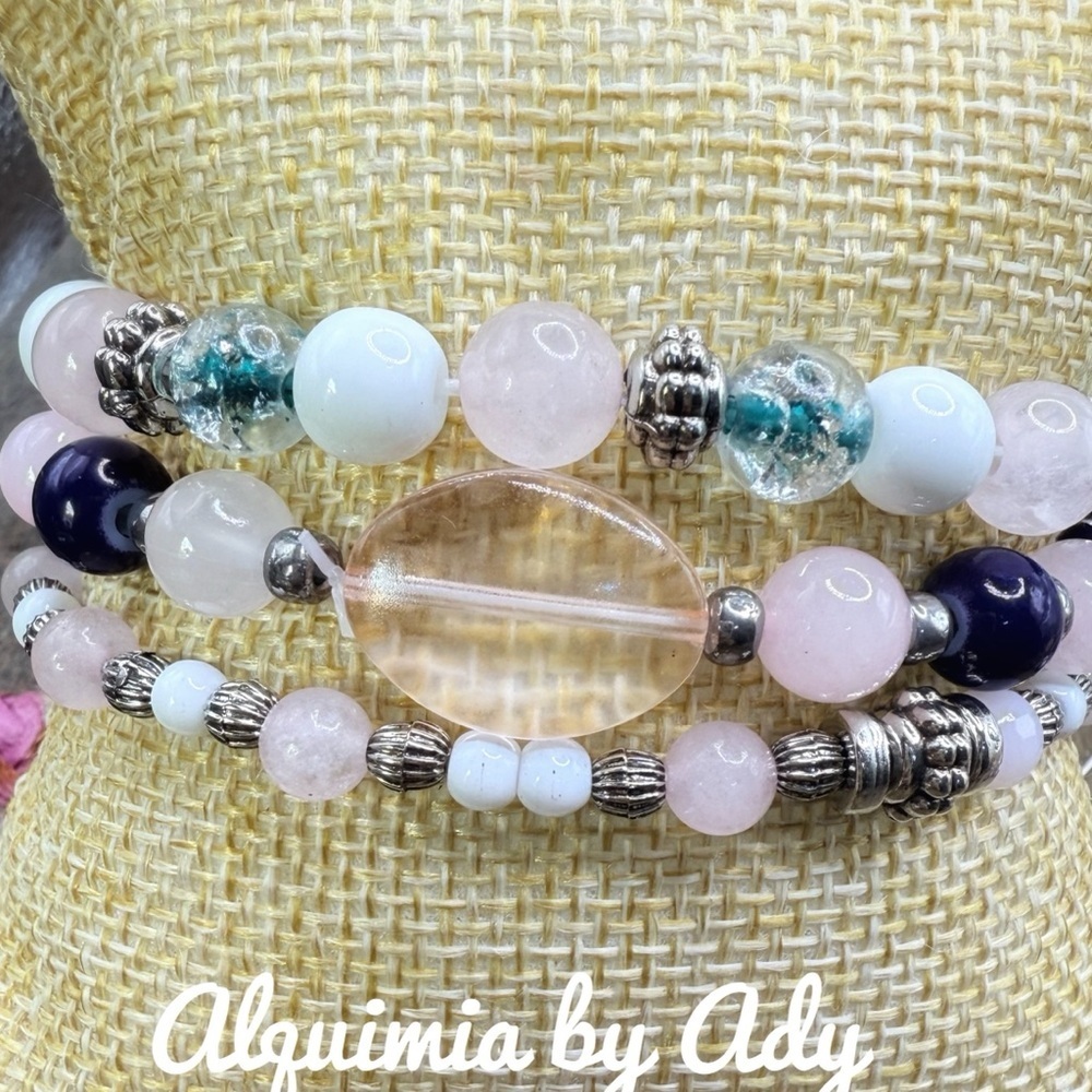 PASTELS + Pink quartz bracelet statement stack